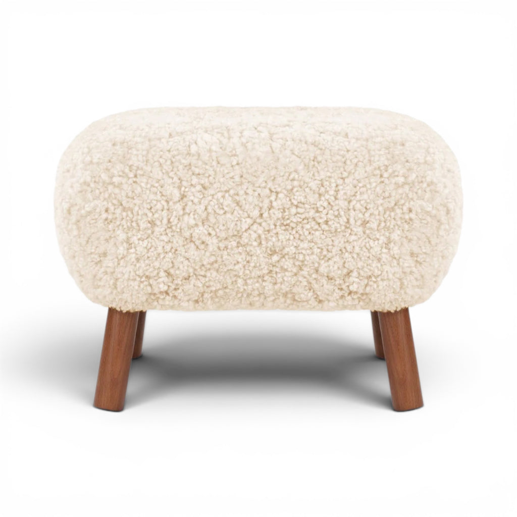 Little Petra Ottoman in a cream Sherpa with walnut legs | Nue Modern