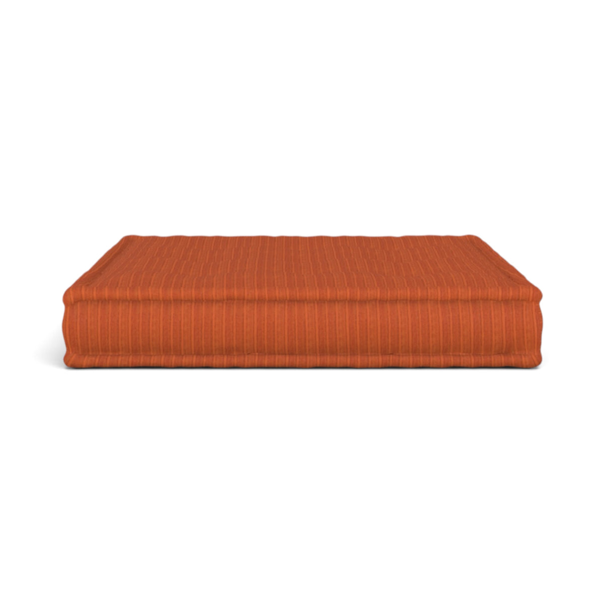 Mah Jong orange rectangular cushion with a fine vertical striped texture, shown against a plain white background.