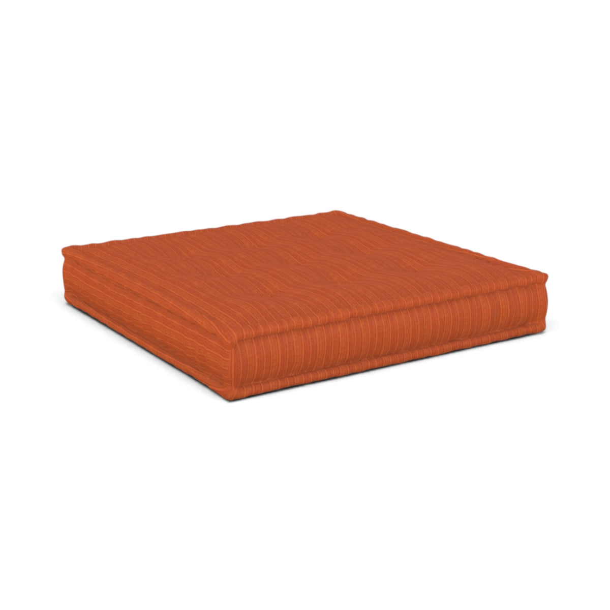 Mah Jong orange indoor floor cushion with a textured, ribbed fabric cover, shown at an angle on a plain white background.