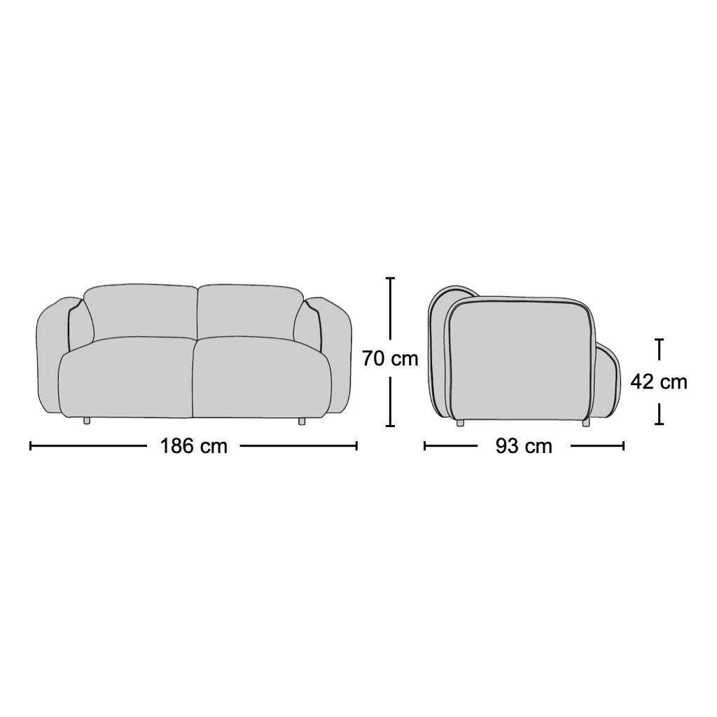 Mellow 2-Seater Sofa - Dimensions | Nue Modern