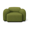 Mellow Armchair in olive green - front view of the rounded arms