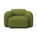 Mellow Armchair in olive green - front view of the rounded arms