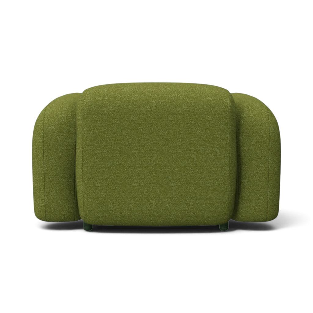 Mellow Armchair in olive green - back view