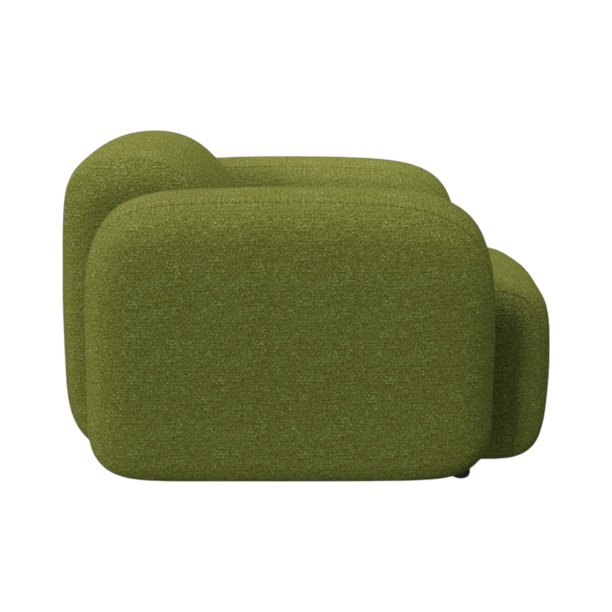 Mellow Armchair in olive green bouclé - side view