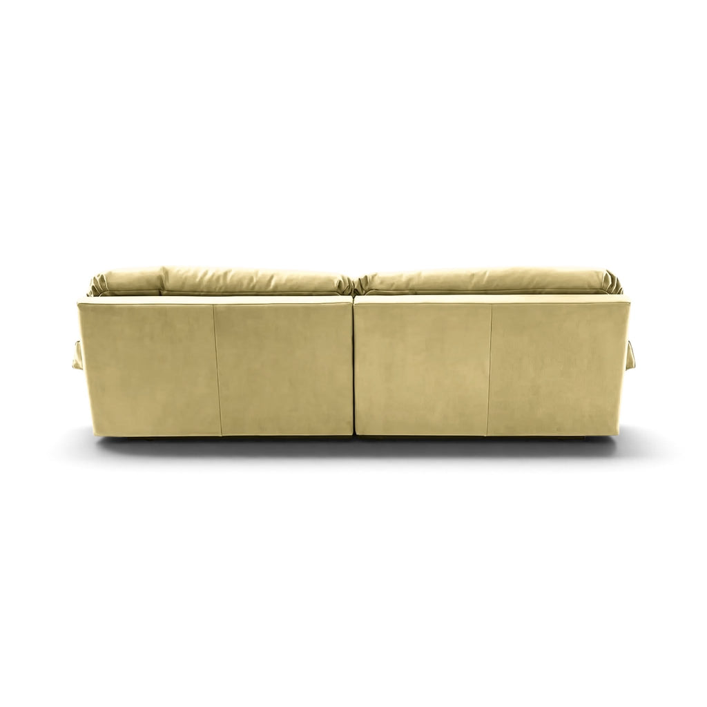 A light beige upholstered Milano sofa shown from the back | Nue Modern
