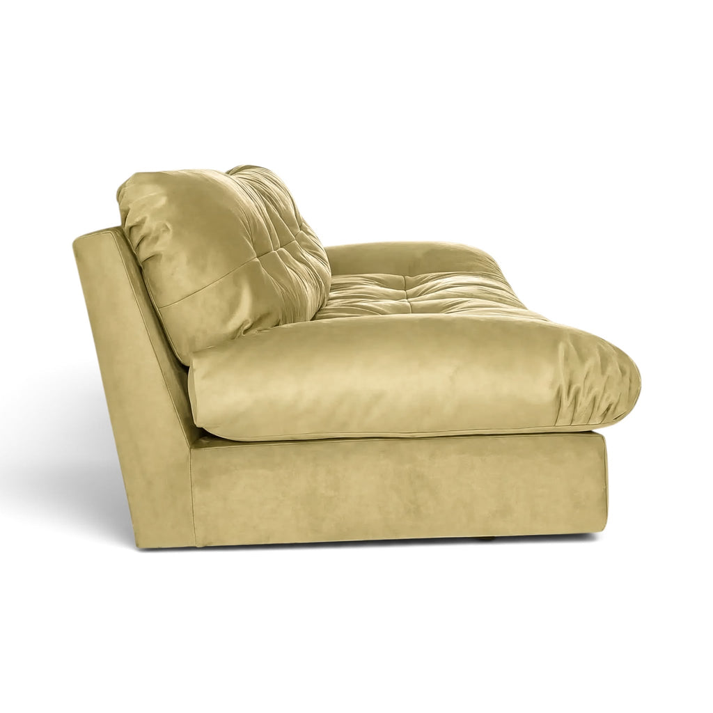 Side View of the Milano sofa in a little yellow leather | Nue Modern