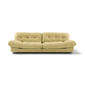 Milano two-seater sofa upholstered in light beige leather with tufted back cushions and rounded arms | Nue Modern