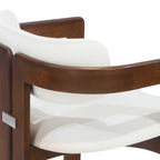 Pamplona Armchair - close-up of curved walnut frame and white cushions