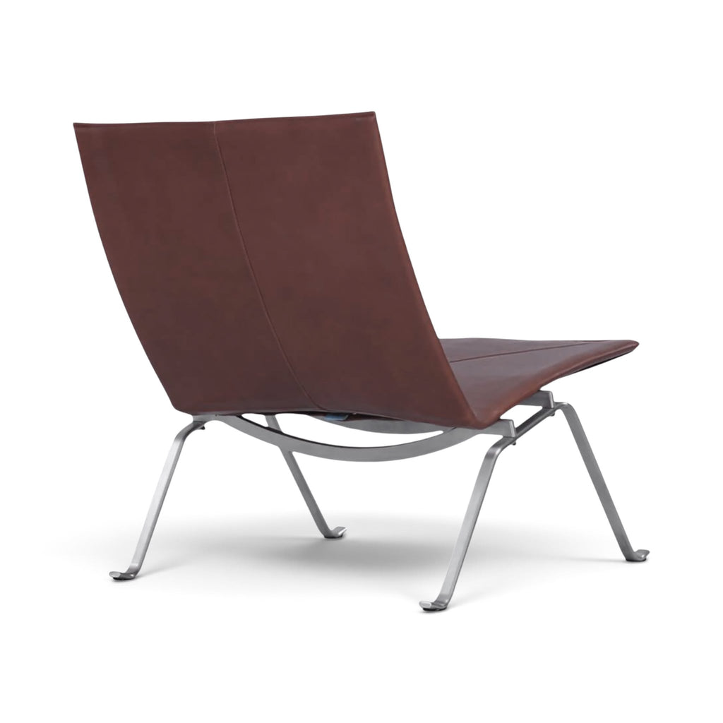 PK22 Lounge Chair in brown leather - back side view