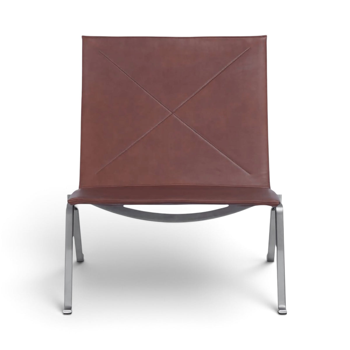 PK22 Lounge Chair in brown leather on a satin steel frame