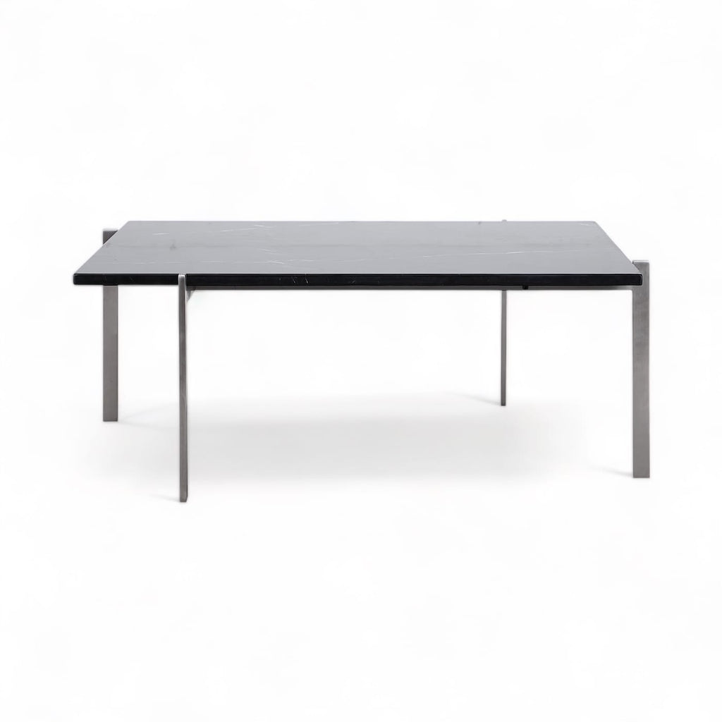 Front view of the PK61 Coffee Table with black marble top and stainless steel base | Nue Modern 