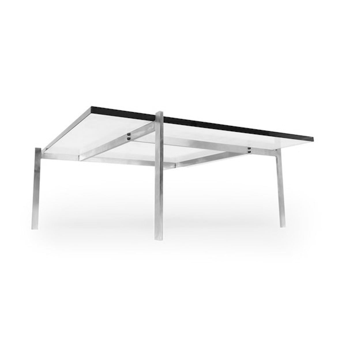 PK61 Coffee Table with clear glass top viewed from a low angle | Nue Modern