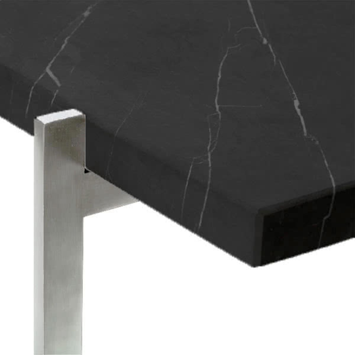 Detail view of the black marble and stainless steel base of the PK61 Coffee Table | Nue Modern