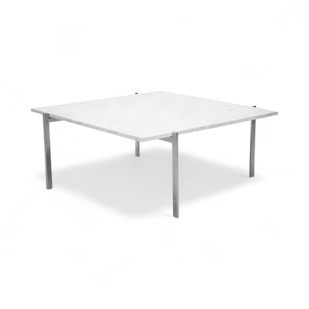 PK61 Coffee Table with white marble top - three-quarter angle view | Nue Modern