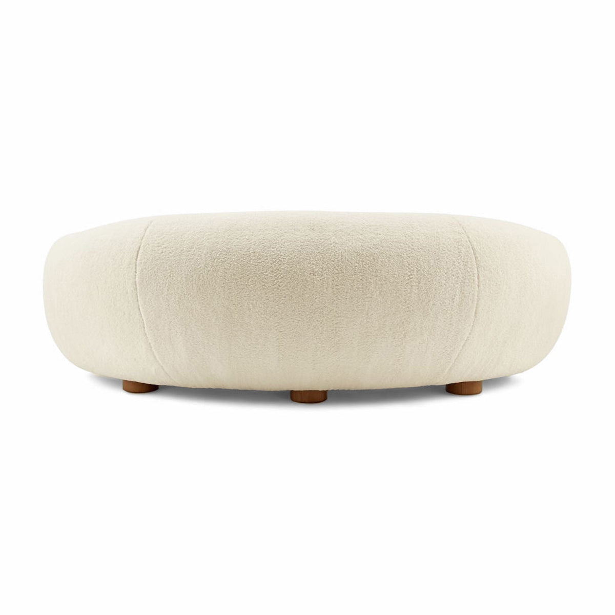 Back view of the curved Polar Bear Sofa in Ivory Sherpa | Nue Modern