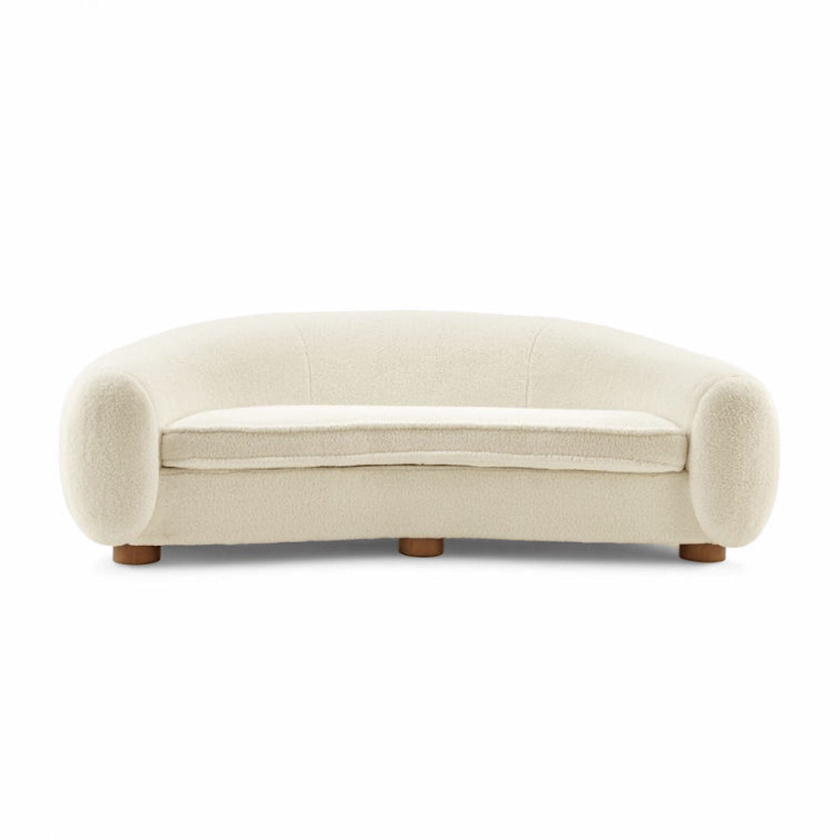 Polar Bear Sofa in cream sherpa, a curved three seater with rounded back and enveloping arms | Nue Modern
