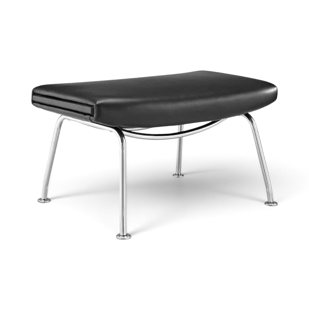 CH445 Wing Chair ottoman in leather - side angle view