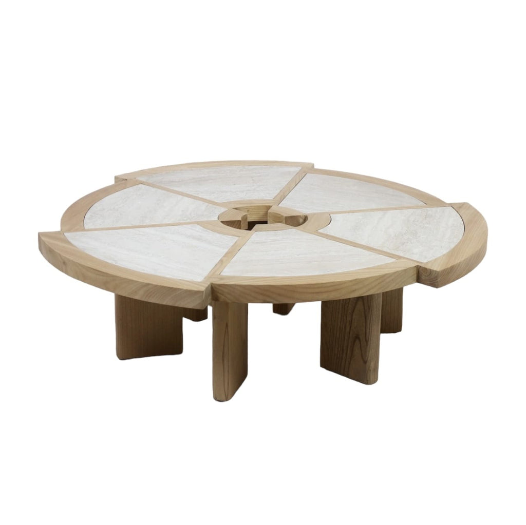 Rio Coffee Table in Oak with Travertine - Charlotte Perriand Inspired | Nue Modern