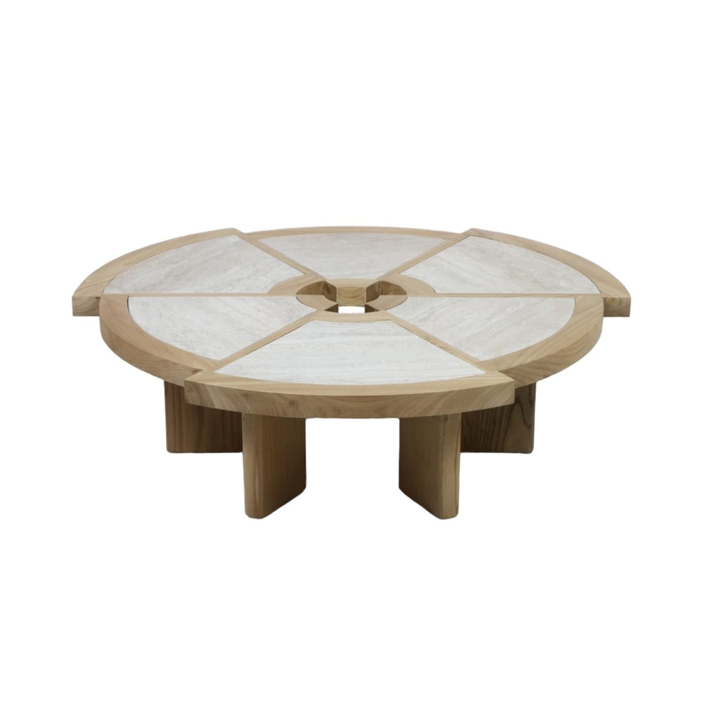 Rio Coffee Table in Oak with Travertine Top - Charlotte Perriand Inspired | Nue Modern
