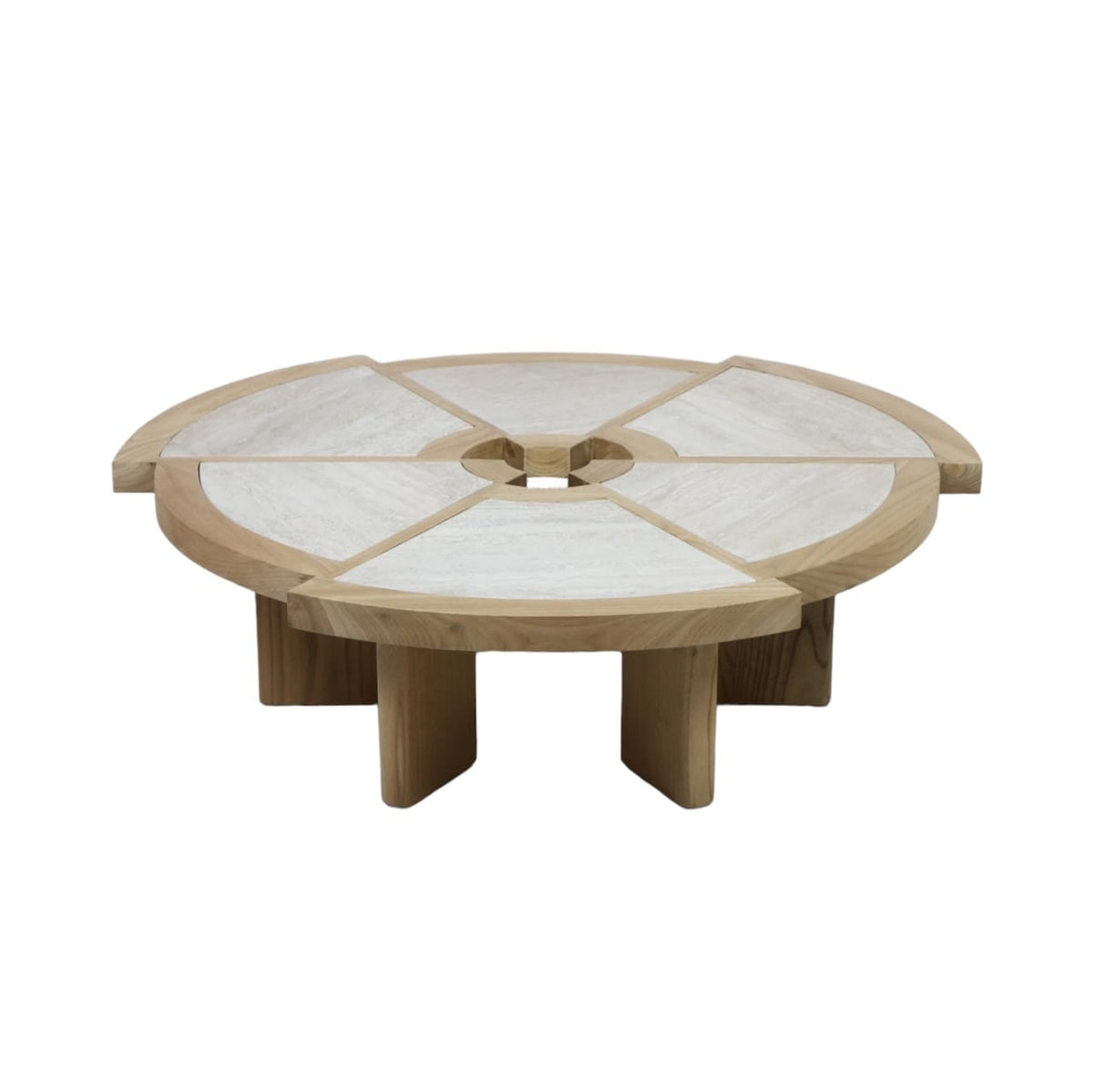Rio Coffee Table in Oak with Travertine Top - Charlotte Perriand Inspired | Nue Modern