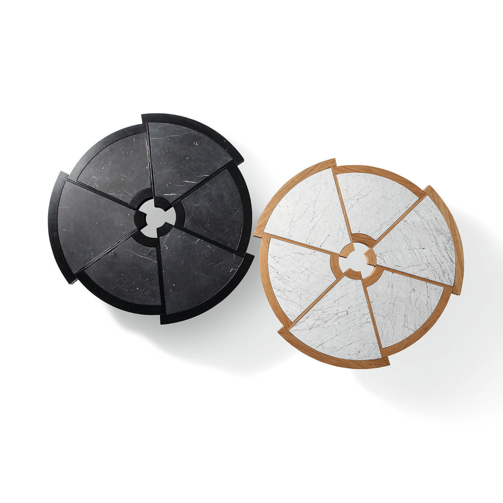 Pair of Rio Coffee Table in Oak with White Marble & Black Oak with Black Marble - Charlotte Perriand Inspired | Nue Modern