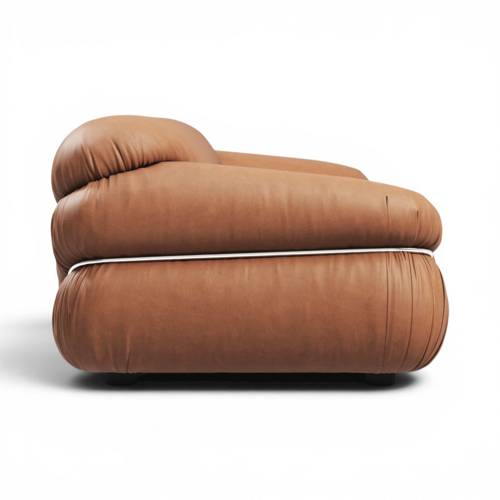 Sesann 3-Seater Sofa in tan leather - Gianfranco Frattini Inspired | Nue Modern