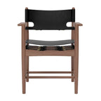 Spanish Dining Armchair in black saddle leather with walnut-stained ash