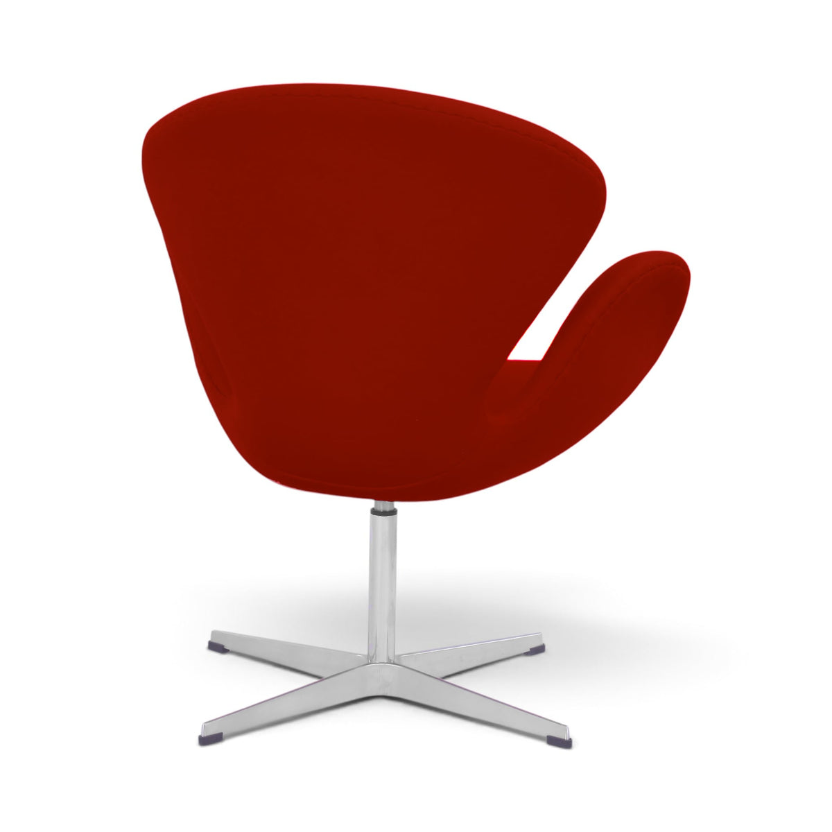 Swan Chair with a deep red upholstered shell and a chrome four-star base | Nue Modern