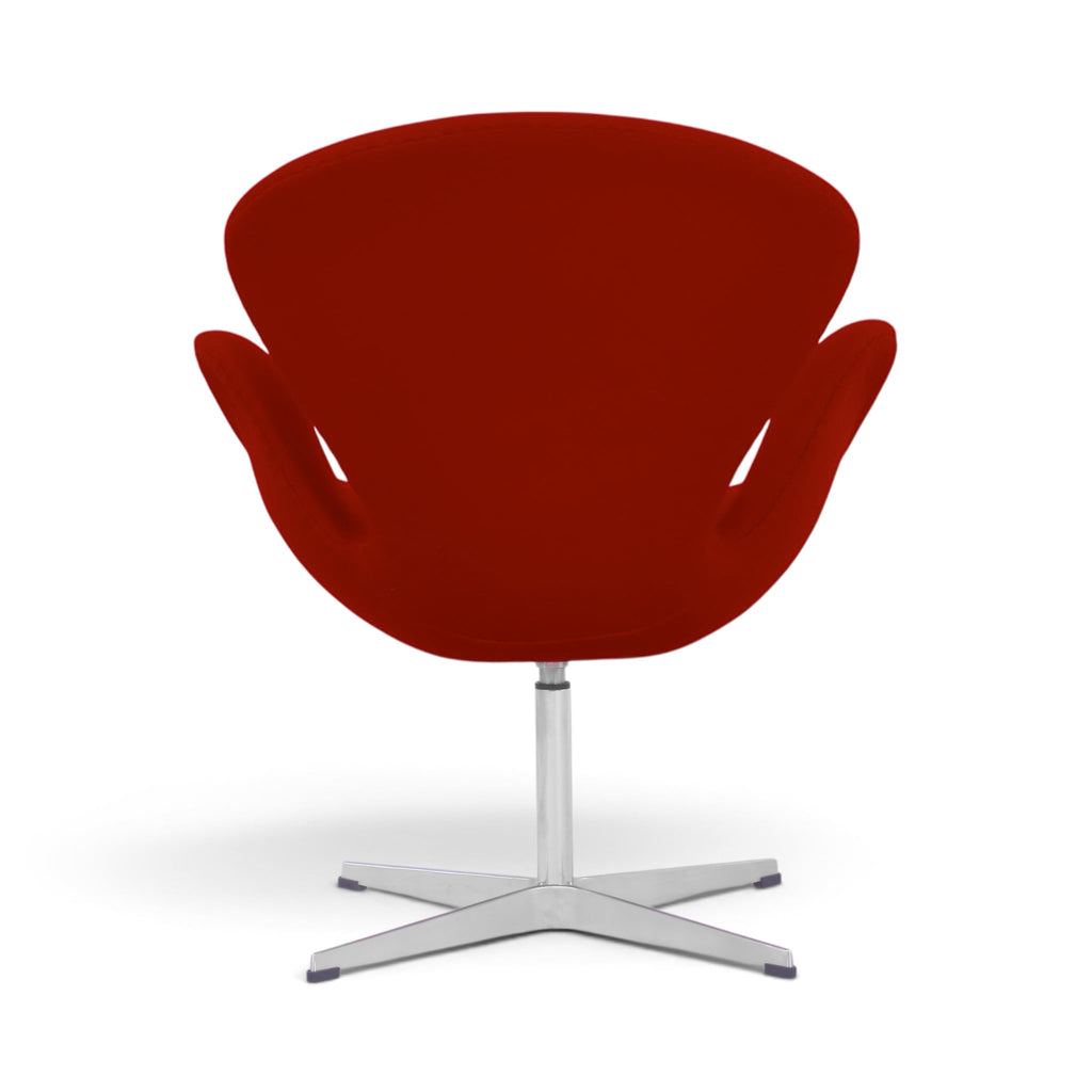 Swan Chair in red - back view with chrome four-star swivel base