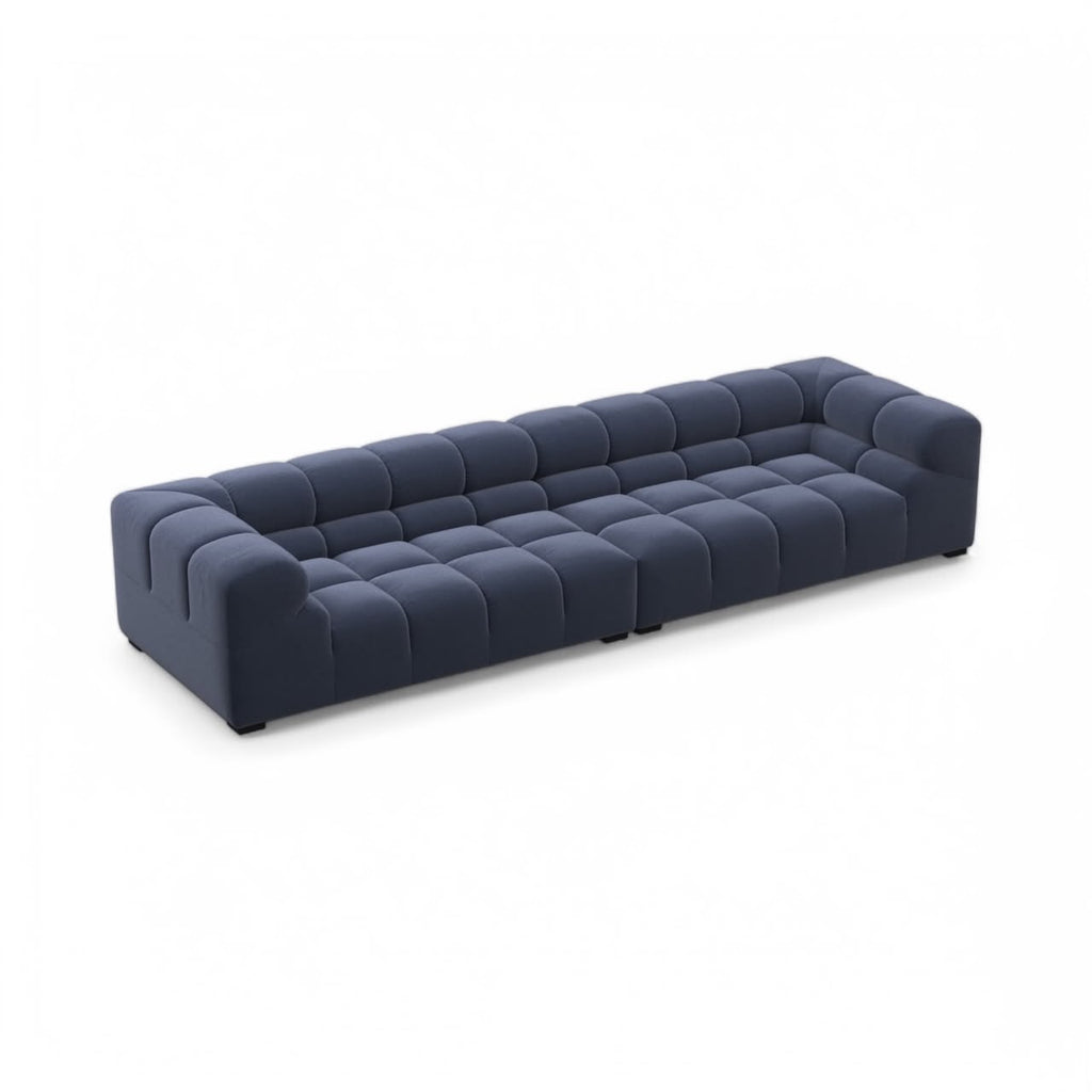 Top Angled view of the Tufty Large 3-Seater Sofa in Navy velvet | Nue Modern