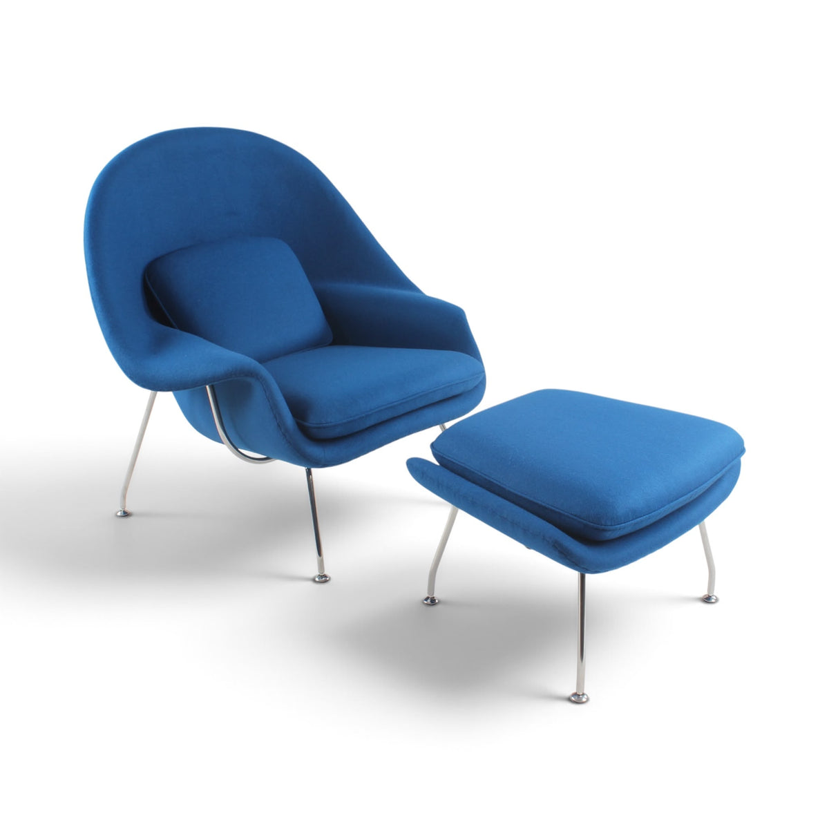 Womb Chair and Ottoman in blue - angle view