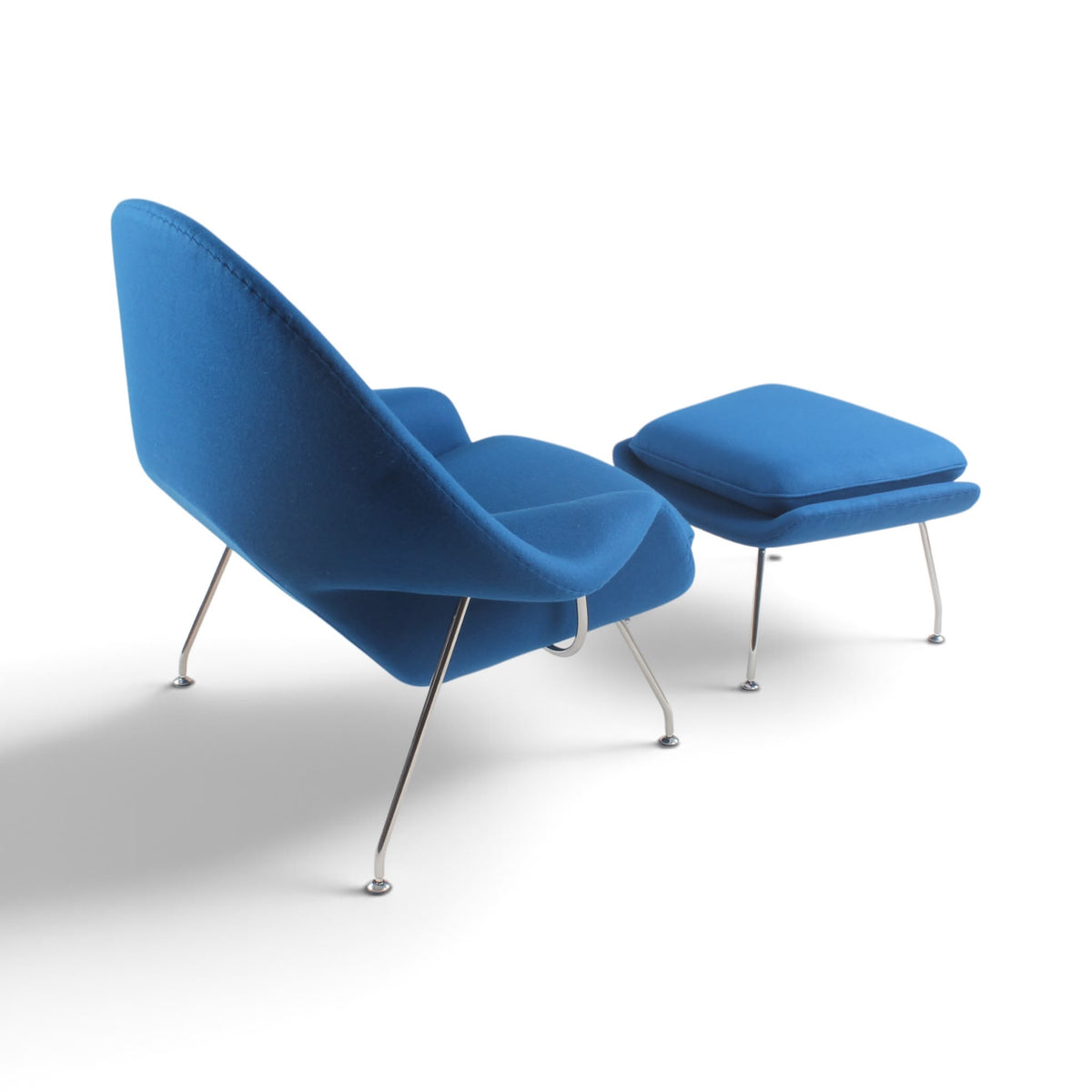 Womb Chair and Ottoman in blue - back angle view