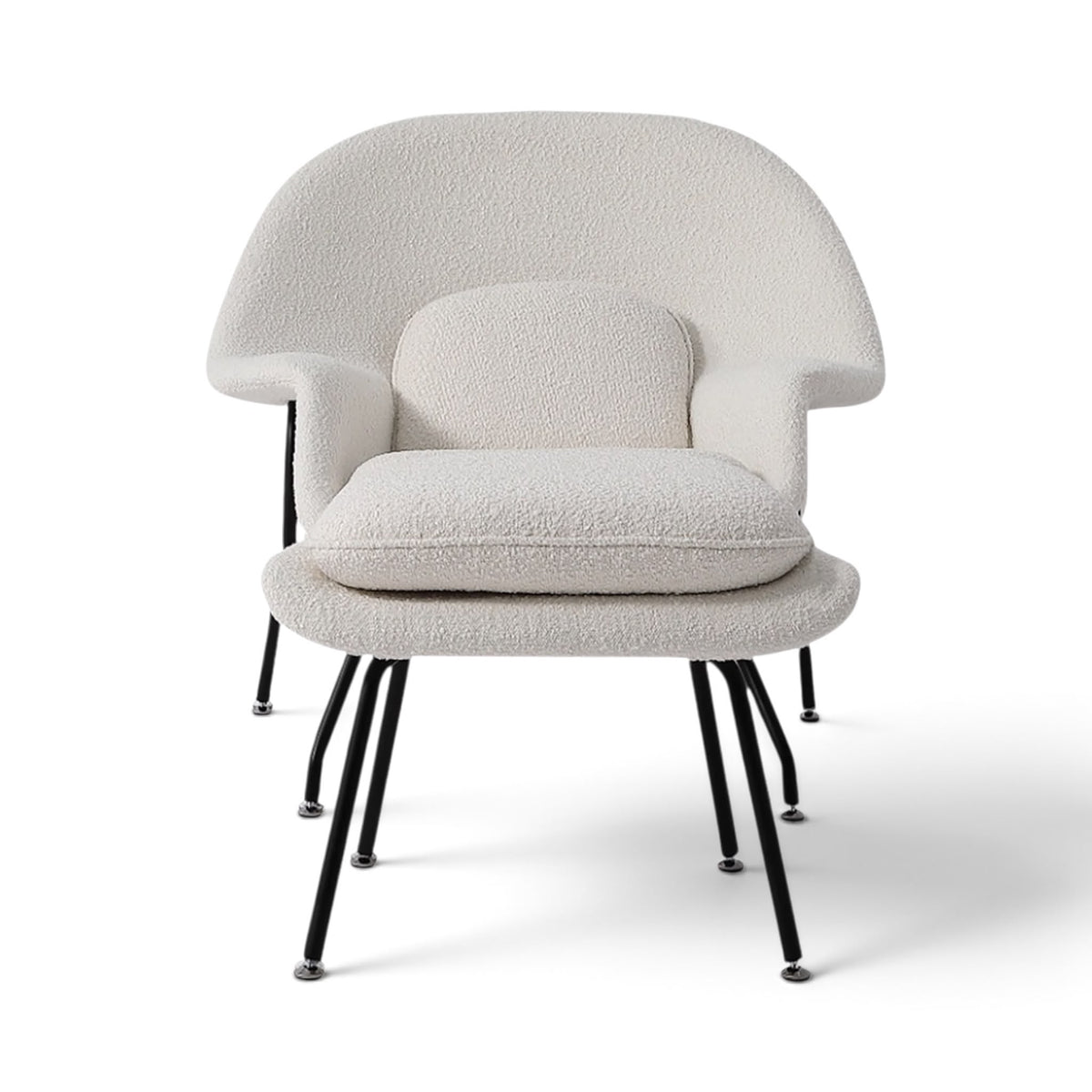 Womb Chair and Ottoman in bouclé
